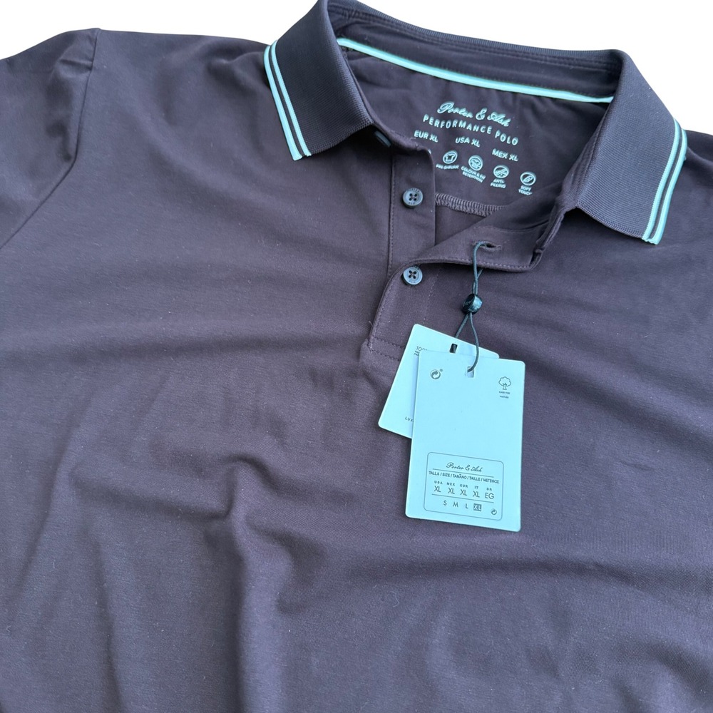 Porter & Ash Mens Performance Polo Shirt Brown‎ XL Short Sleeve Stretch New
